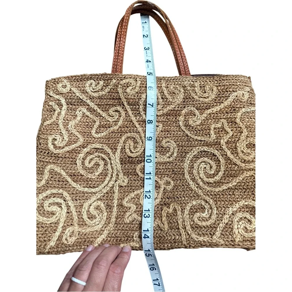 Unbranded Tan Straw Woven Tote Bag Swirl Boho Crochet Shoulder Purse Medium‎